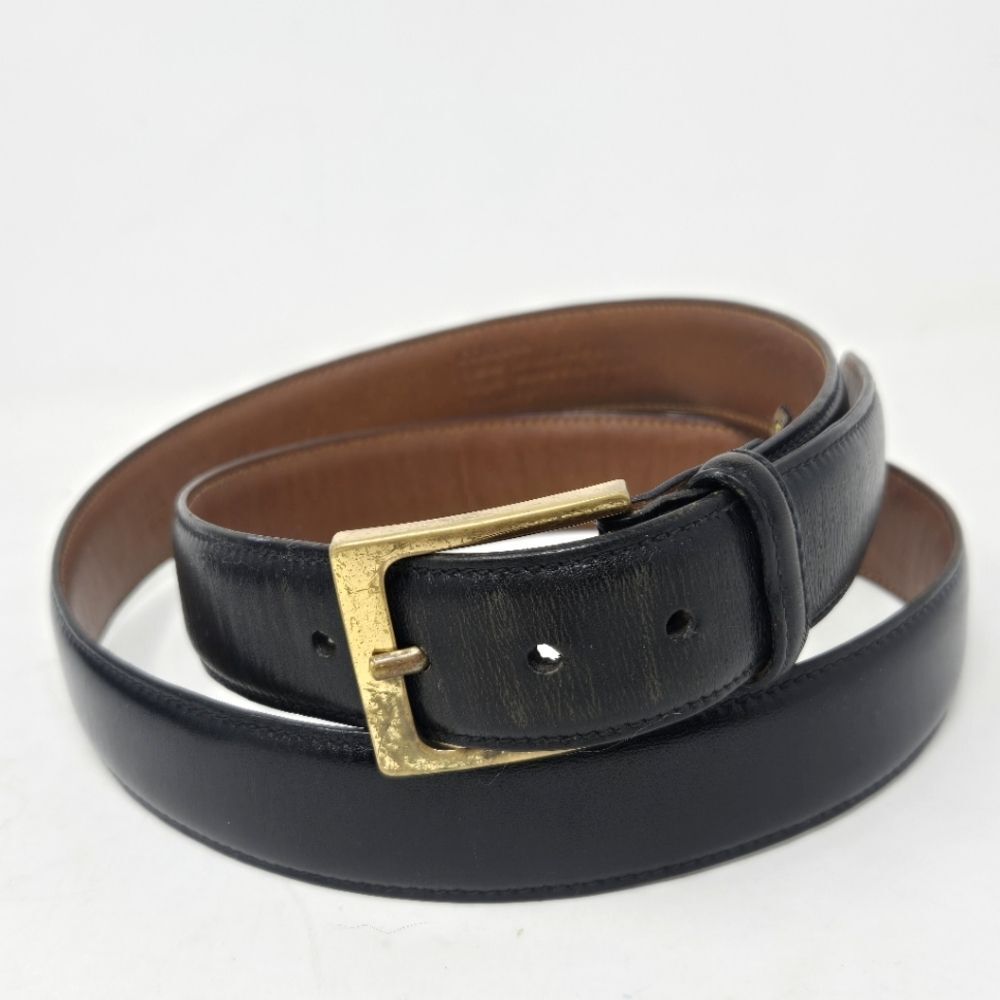 TRAFALGAR Dress Belt Mens Size 38 Black Cortina Bos Indicus Kholmoger Brass USA
